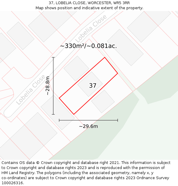 37, LOBELIA CLOSE, WORCESTER, WR5 3RR: Plot and title map