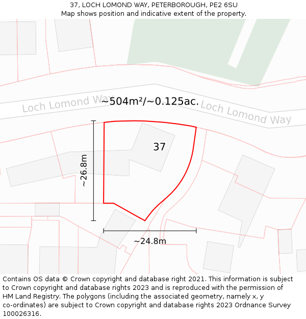 37, LOCH LOMOND WAY, PETERBOROUGH, PE2 6SU: Plot and title map