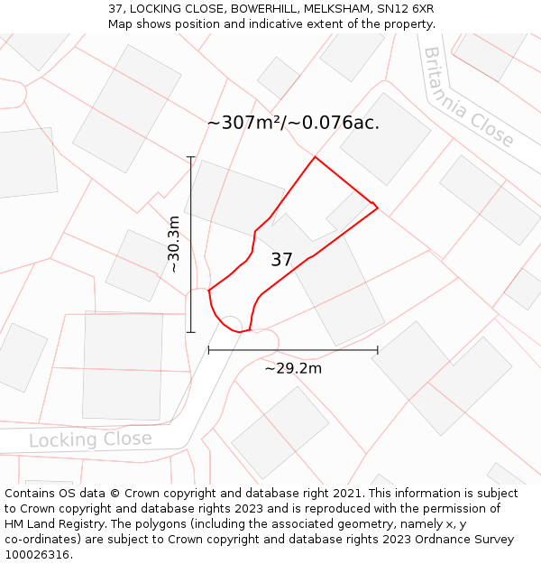 37, LOCKING CLOSE, BOWERHILL, MELKSHAM, SN12 6XR: Plot and title map