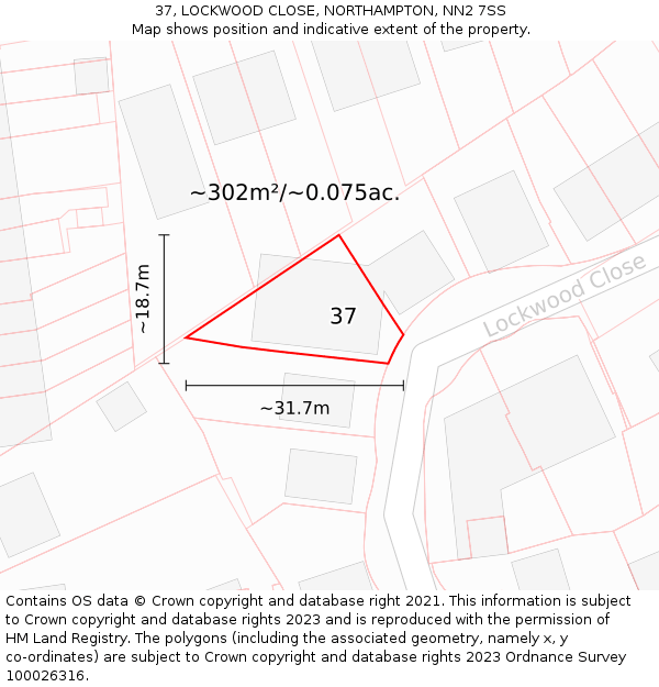 37, LOCKWOOD CLOSE, NORTHAMPTON, NN2 7SS: Plot and title map