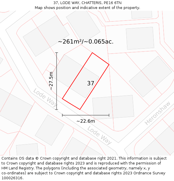 37, LODE WAY, CHATTERIS, PE16 6TN: Plot and title map