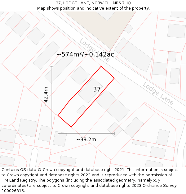 37, LODGE LANE, NORWICH, NR6 7HQ: Plot and title map