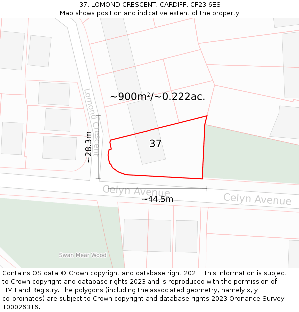 37, LOMOND CRESCENT, CARDIFF, CF23 6ES: Plot and title map