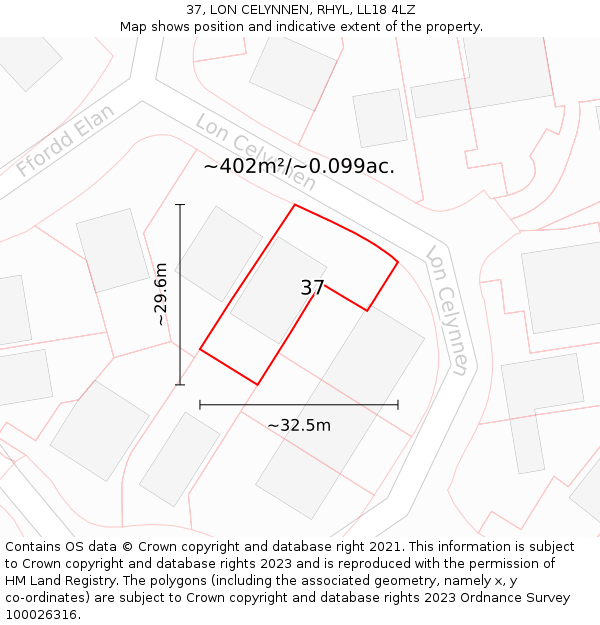 37, LON CELYNNEN, RHYL, LL18 4LZ: Plot and title map