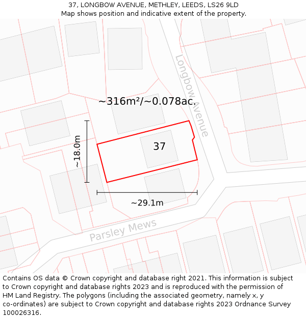37, LONGBOW AVENUE, METHLEY, LEEDS, LS26 9LD: Plot and title map