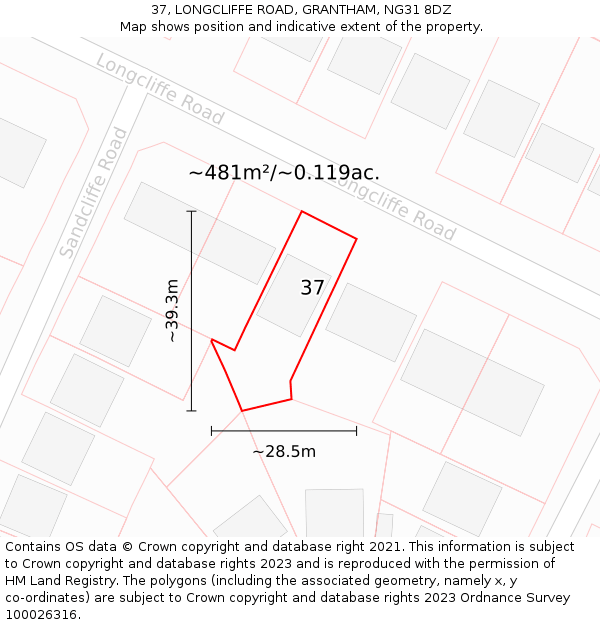 37, LONGCLIFFE ROAD, GRANTHAM, NG31 8DZ: Plot and title map