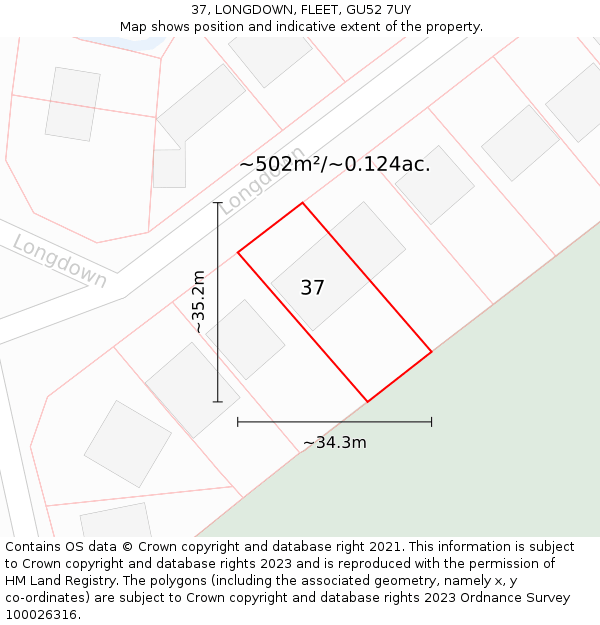 37, LONGDOWN, FLEET, GU52 7UY: Plot and title map
