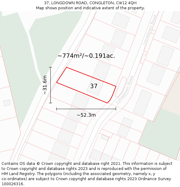 37, LONGDOWN ROAD, CONGLETON, CW12 4QH: Plot and title map