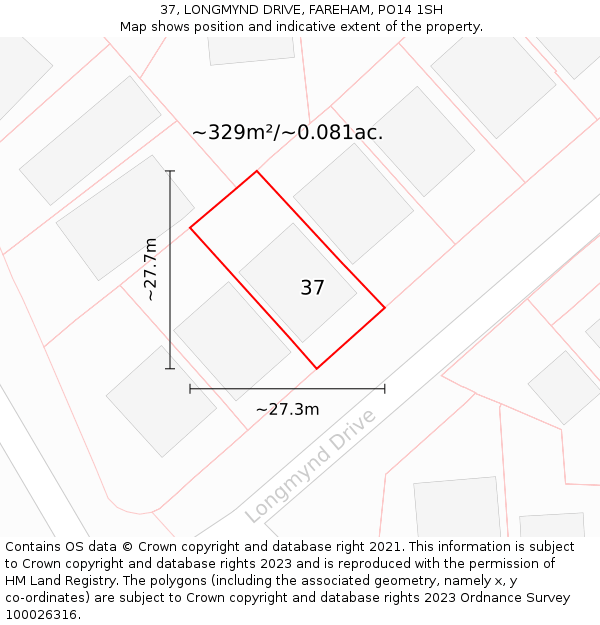 37, LONGMYND DRIVE, FAREHAM, PO14 1SH: Plot and title map