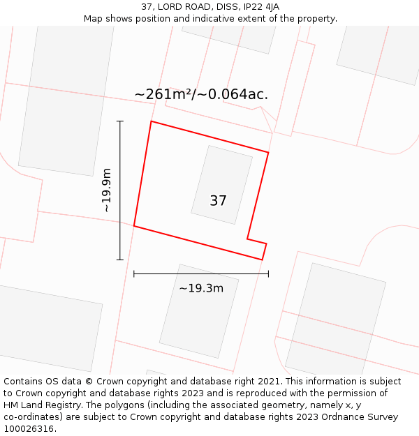 37, LORD ROAD, DISS, IP22 4JA: Plot and title map