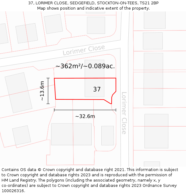 37, LORIMER CLOSE, SEDGEFIELD, STOCKTON-ON-TEES, TS21 2BP: Plot and title map