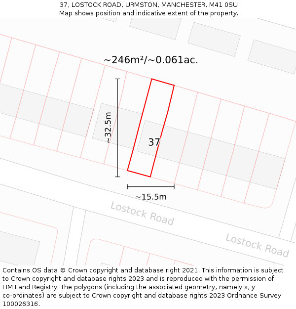37, LOSTOCK ROAD, URMSTON, MANCHESTER, M41 0SU: Plot and title map