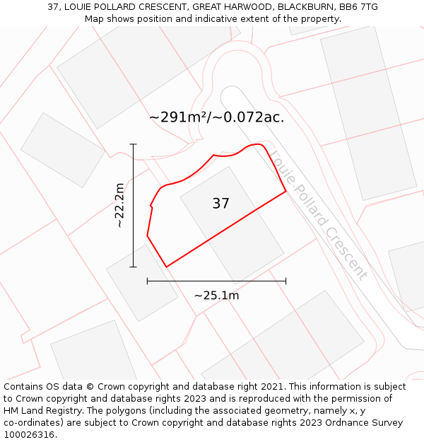37, LOUIE POLLARD CRESCENT, GREAT HARWOOD, BLACKBURN, BB6 7TG: Plot and title map