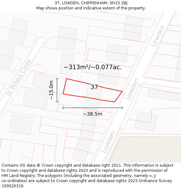 37, LOWDEN, CHIPPENHAM, SN15 2BJ: Plot and title map