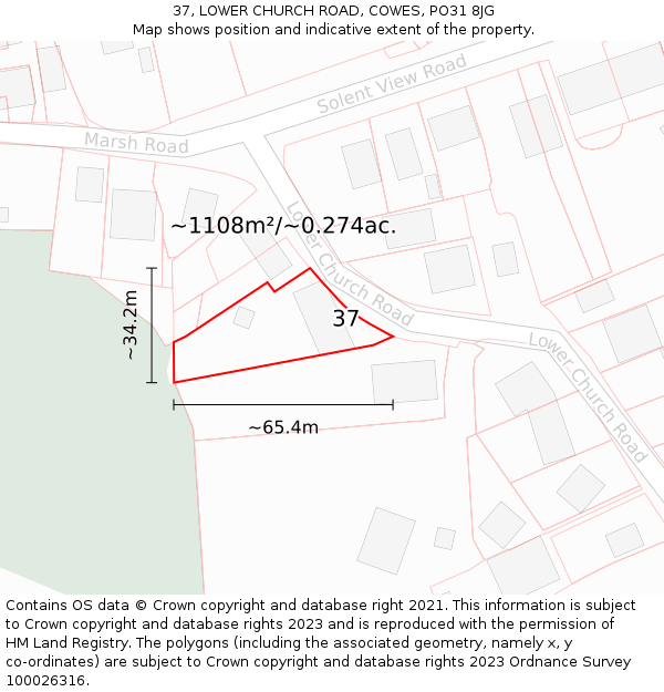 37, LOWER CHURCH ROAD, COWES, PO31 8JG: Plot and title map