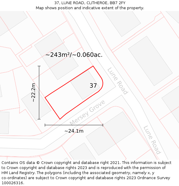 37, LUNE ROAD, CLITHEROE, BB7 2FY: Plot and title map