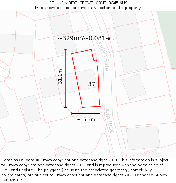 37, LUPIN RIDE, CROWTHORNE, RG45 6US: Plot and title map