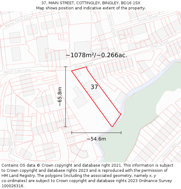 37, MAIN STREET, COTTINGLEY, BINGLEY, BD16 1SX: Plot and title map