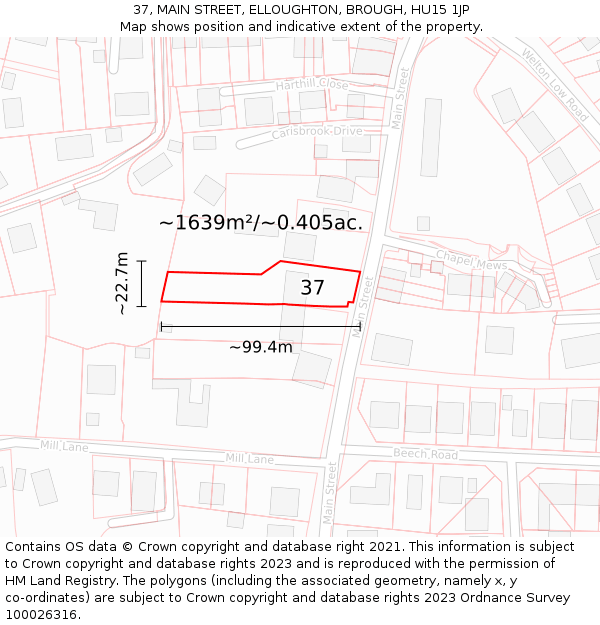 37, MAIN STREET, ELLOUGHTON, BROUGH, HU15 1JP: Plot and title map