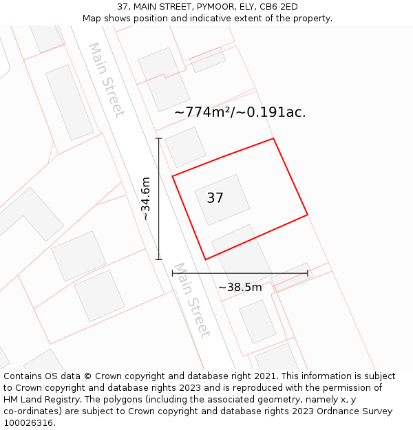 37, MAIN STREET, PYMOOR, ELY, CB6 2ED: Plot and title map