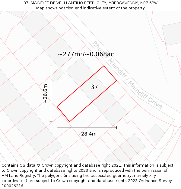 37, MAINDIFF DRIVE, LLANTILIO PERTHOLEY, ABERGAVENNY, NP7 6PW: Plot and title map