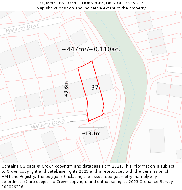 37, MALVERN DRIVE, THORNBURY, BRISTOL, BS35 2HY: Plot and title map