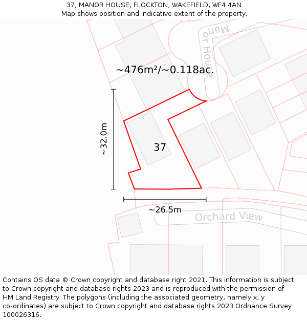 37, MANOR HOUSE, FLOCKTON, WAKEFIELD, WF4 4AN: Plot and title map