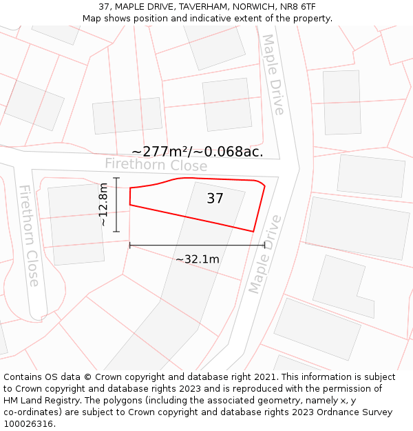 37, MAPLE DRIVE, TAVERHAM, NORWICH, NR8 6TF: Plot and title map