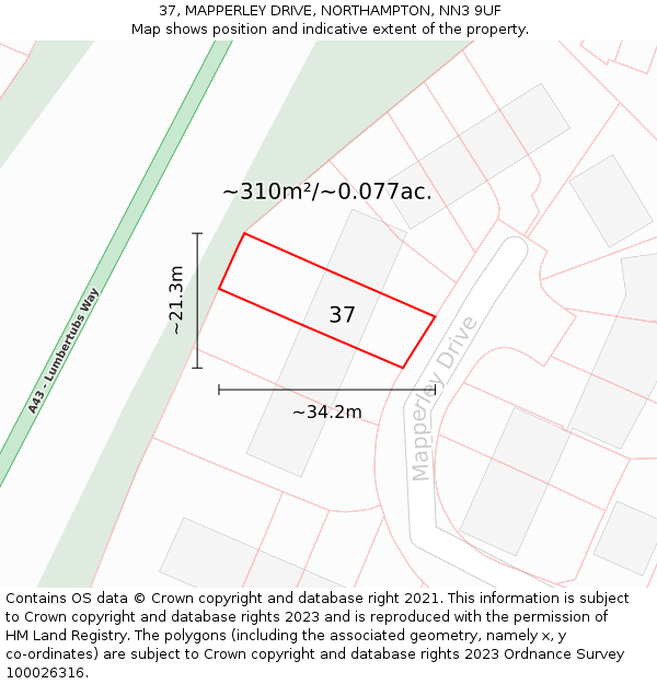 37, MAPPERLEY DRIVE, NORTHAMPTON, NN3 9UF: Plot and title map