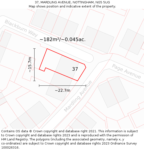 37, MARDLING AVENUE, NOTTINGHAM, NG5 5UG: Plot and title map