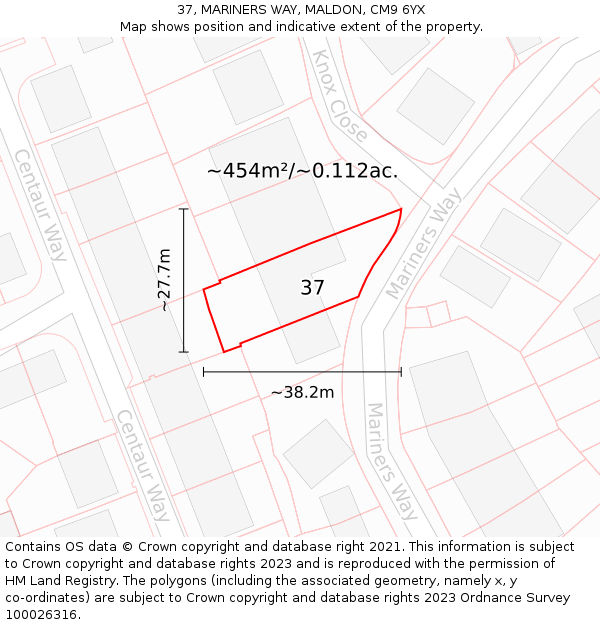 37, MARINERS WAY, MALDON, CM9 6YX: Plot and title map
