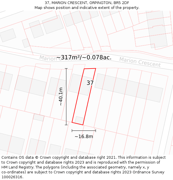 37, MARION CRESCENT, ORPINGTON, BR5 2DF: Plot and title map