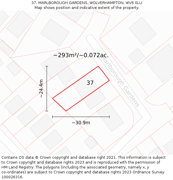 37, MARLBOROUGH GARDENS, WOLVERHAMPTON, WV6 0LU: Plot and title map