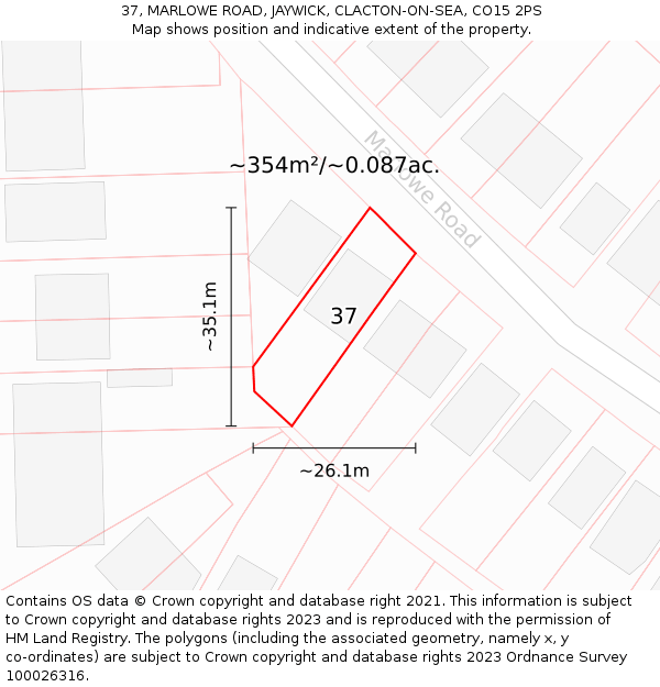 37, MARLOWE ROAD, JAYWICK, CLACTON-ON-SEA, CO15 2PS: Plot and title map