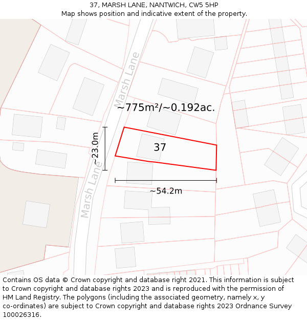 37, MARSH LANE, NANTWICH, CW5 5HP: Plot and title map