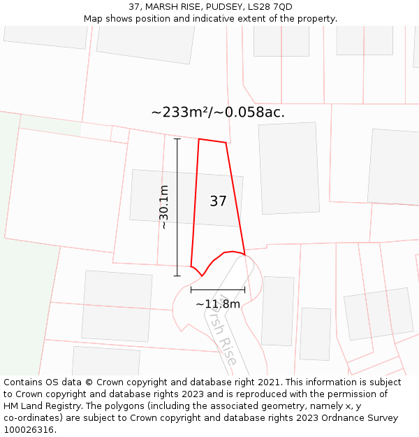 37, MARSH RISE, PUDSEY, LS28 7QD: Plot and title map