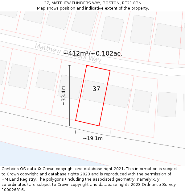 37, MATTHEW FLINDERS WAY, BOSTON, PE21 8BN: Plot and title map