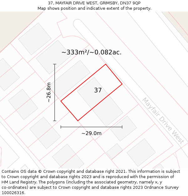 37, MAYFAIR DRIVE WEST, GRIMSBY, DN37 9QP: Plot and title map