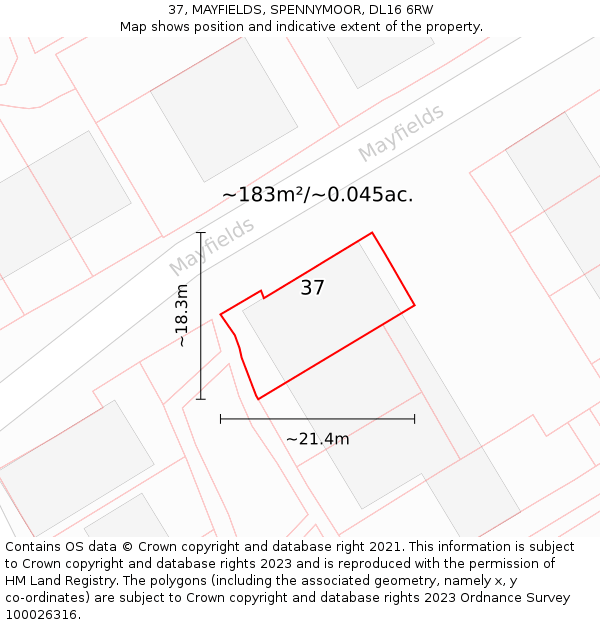 37, MAYFIELDS, SPENNYMOOR, DL16 6RW: Plot and title map