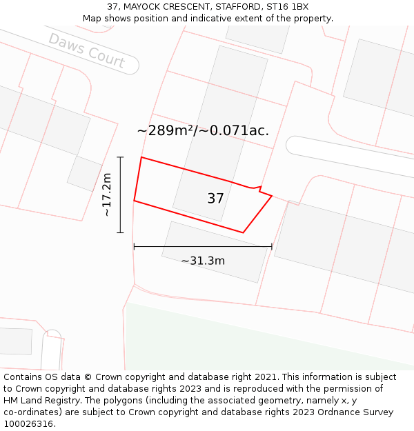 37, MAYOCK CRESCENT, STAFFORD, ST16 1BX: Plot and title map