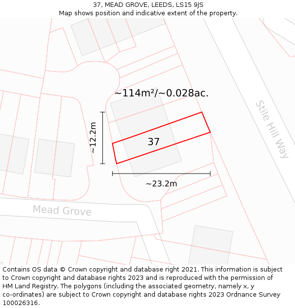 37, MEAD GROVE, LEEDS, LS15 9JS: Plot and title map