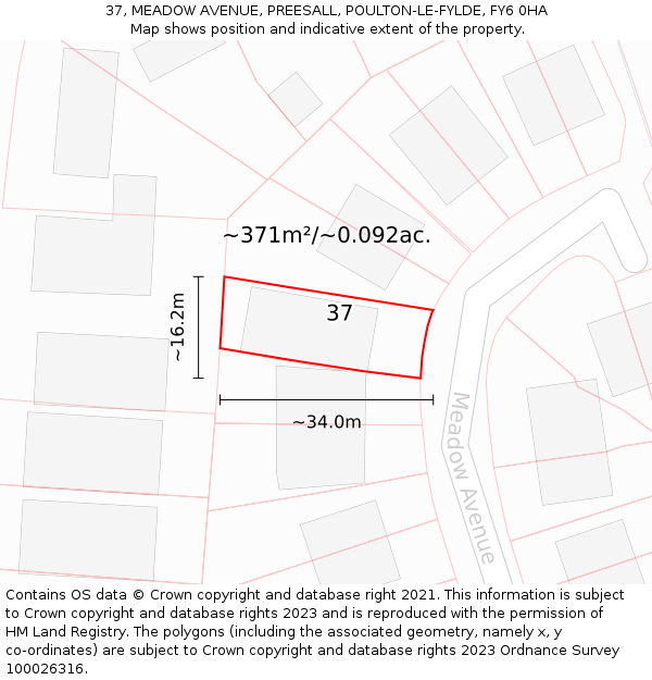 37, MEADOW AVENUE, PREESALL, POULTON-LE-FYLDE, FY6 0HA: Plot and title map