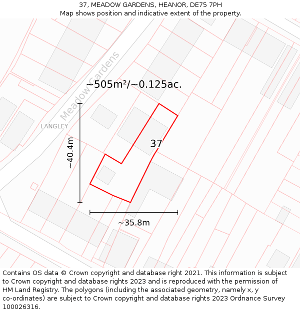 37, MEADOW GARDENS, HEANOR, DE75 7PH: Plot and title map