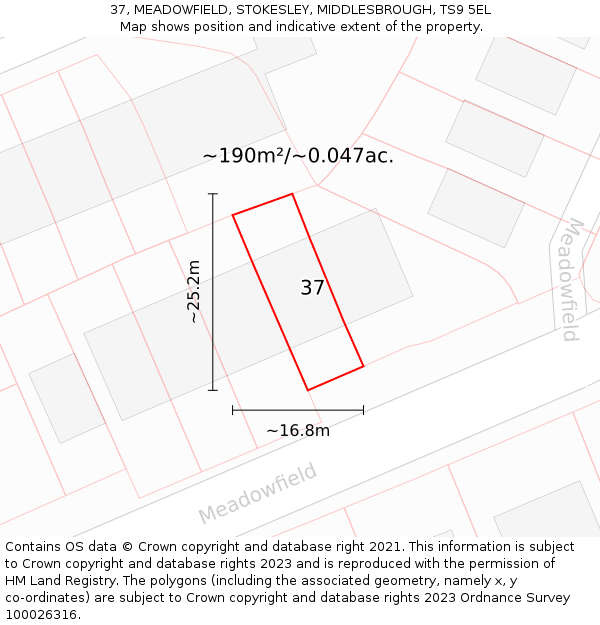 37, MEADOWFIELD, STOKESLEY, MIDDLESBROUGH, TS9 5EL: Plot and title map