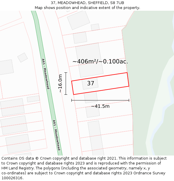 37, MEADOWHEAD, SHEFFIELD, S8 7UB: Plot and title map