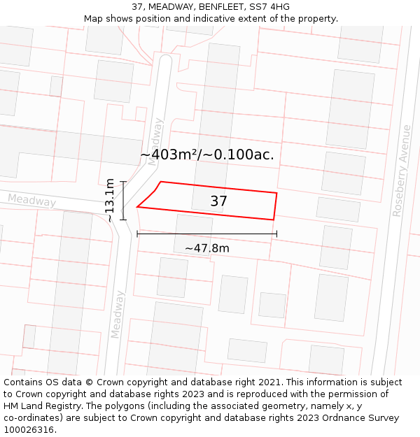 37, MEADWAY, BENFLEET, SS7 4HG: Plot and title map