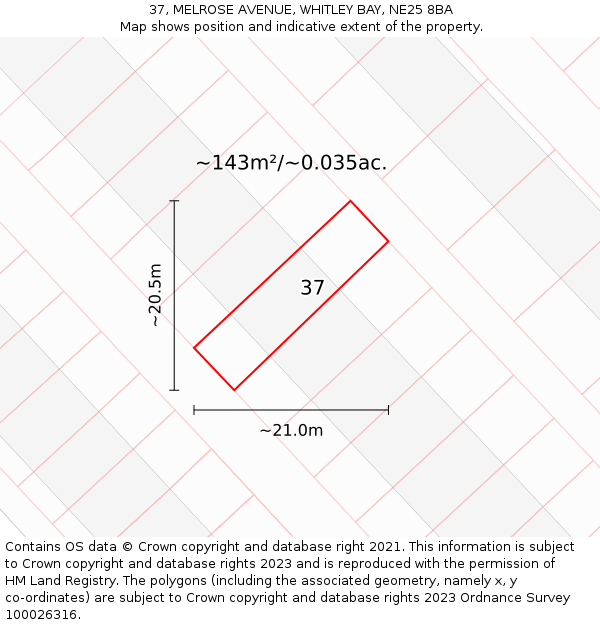 37, MELROSE AVENUE, WHITLEY BAY, NE25 8BA: Plot and title map