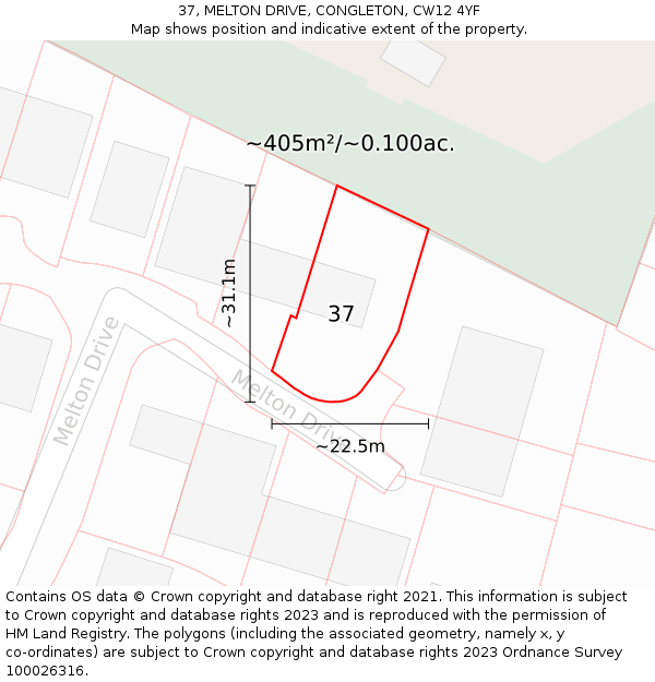 37, MELTON DRIVE, CONGLETON, CW12 4YF: Plot and title map