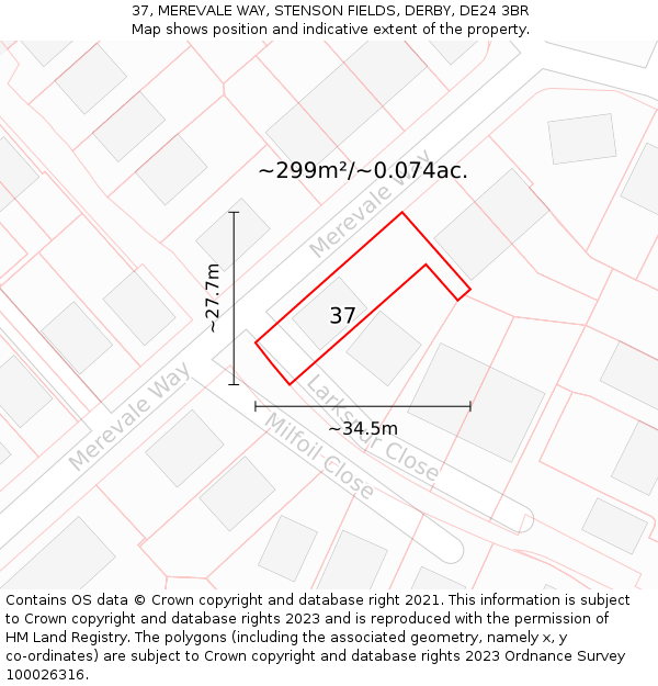 37, MEREVALE WAY, STENSON FIELDS, DERBY, DE24 3BR: Plot and title map
