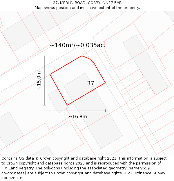 37, MERLIN ROAD, CORBY, NN17 5AR: Plot and title map